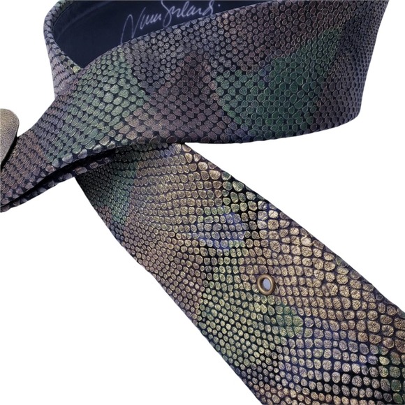 Boho Belt Removable Buckle Snakeskin Print in Green & Brown Tones - Picture 4 of 6